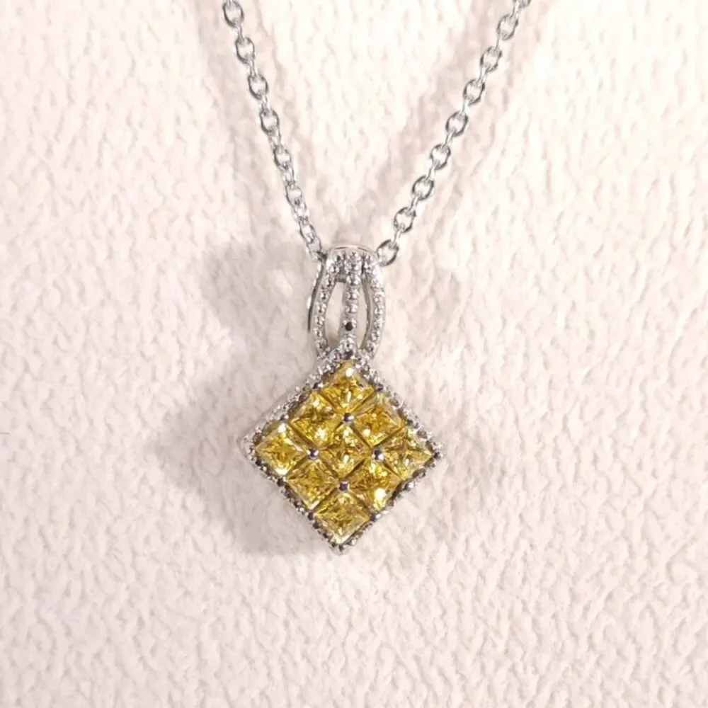 Set of Ring and Pendant Necklace Simulated Yellow Diamond with Chain SIZE 6